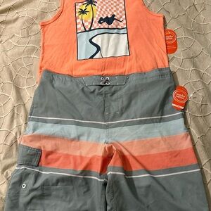 Boys 14-16 husky swim trunks and sleeveless tank top